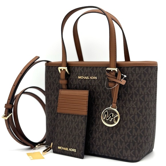 Michael Kors Jet Set Travel Logo Top-Zip Tote Bag & Logo Card Case Wallet Set - Picture 2 of 12